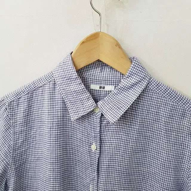 [BUNJANG] Uniqlo Linen 100% Check Shirt Purple / 유니클로 린넨 100% 체크 셔츠 퍼플