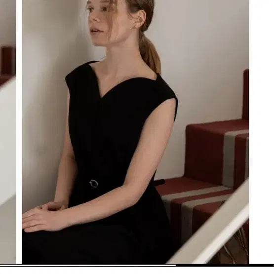 [BUNJANG] Lienlier Black V-Neck Midi Dress (Size S) / 구매가 199000 | 리앙리에 |Lienlier 블랙 원피스