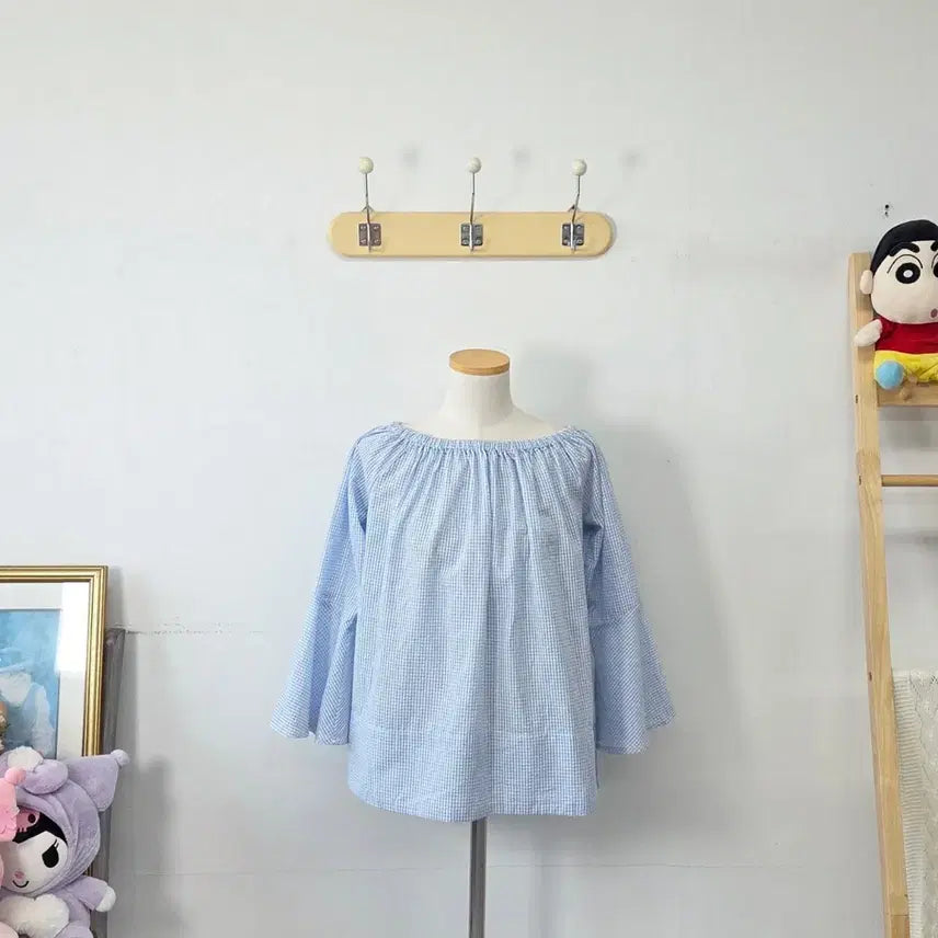 [BUNJANG] MANGO Sky Blue Check Blouse / 빈티지 만원샵 MANGO 스카이블루 체크 블라우스
