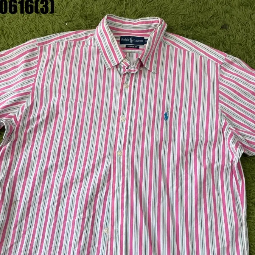 [BUNJANG] Polo Ralph Lauren Pink Stripe Short Sleeve Shirt XL / 폴로 랄프로렌 핑크 스트라이프 반팔 셔츠xl 0616