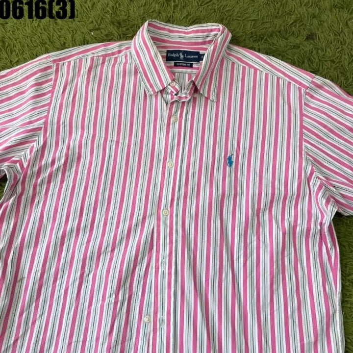 [BUNJANG] Polo Ralph Lauren Pink Stripe Short Sleeve Shirt XL / 폴로 랄프로렌 핑크 스트라이프 반팔 셔츠xl 0616