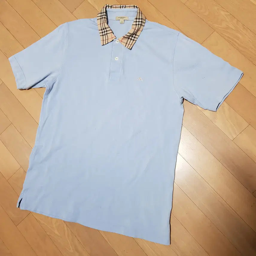 [BUNJANG] Burberry Nova Check Collar Blue Short Sleeve Cotton T-shirt / 100 105 / 버버리 / 노바체크카라 블루 반팔면티셔츠/617-백오