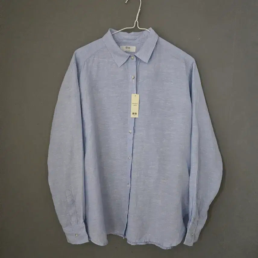 [BUNJANG] Uniqlo Linen Shirt L Sky Blue / 유니클로 린넨 셔츠 L 하늘색   새제품 100
