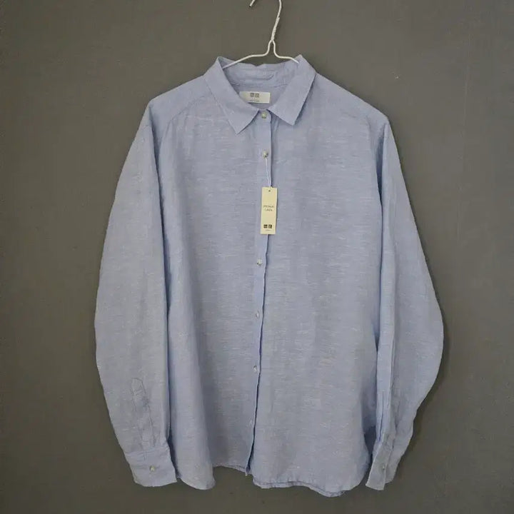[BUNJANG] Uniqlo Linen Shirt L Sky Blue / 유니클로 린넨 셔츠 L 하늘색   새제품 100