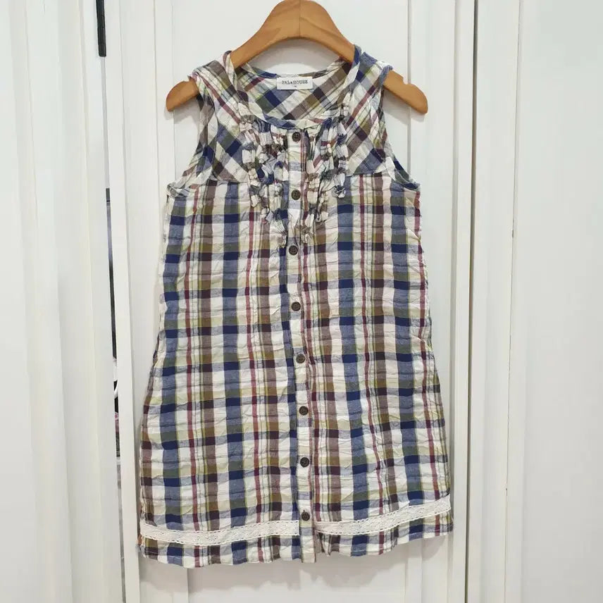 [BUNJANG] Palagu Ribbon Check Sleeveless Dress (Size 120) / 120 팔라구 리본 체크 민소매 원피스