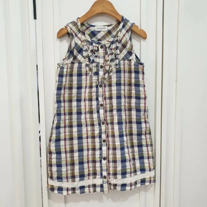 [BUNJANG] Palagu Ribbon Check Sleeveless Dress (Size 120) / 120 팔라구 리본 체크 민소매 원피스