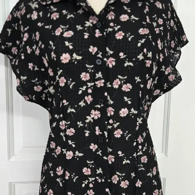 [BUNJANG] LULUSEOUL Black Floral Pattern Shirt Dress / 루루서울 블랙 플라워 패턴 셔츠 원피스