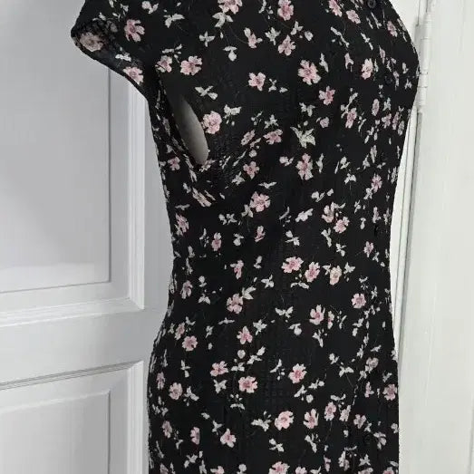 [BUNJANG] LULUSEOUL Black Floral Pattern Shirt Dress / 루루서울 블랙 플라워 패턴 셔츠 원피스