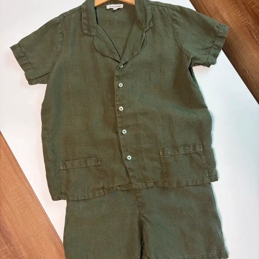 [BUNJANG] CARAMEL Kids Linen Shirt and Shorts Set / CARAMEL 키즈 리넨 셔츠 반바지 세트