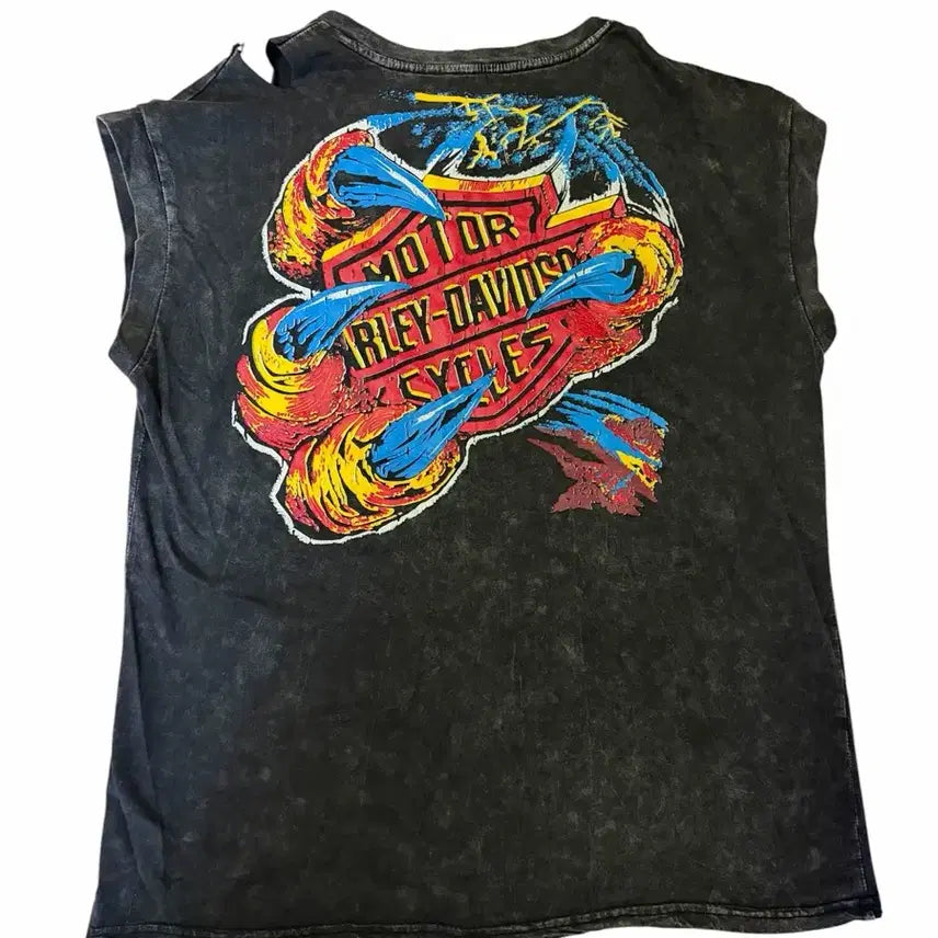 [BUNJANG] Harley-Davidson Washed Cut-Off T-Shirt / 할리 데이빈슨 워싱 컷오프 티셔츠