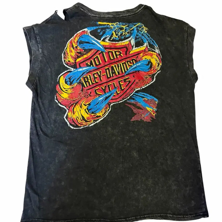 [BUNJANG] Harley-Davidson Washed Cut-Off T-Shirt / 할리 데이빈슨 워싱 컷오프 티셔츠