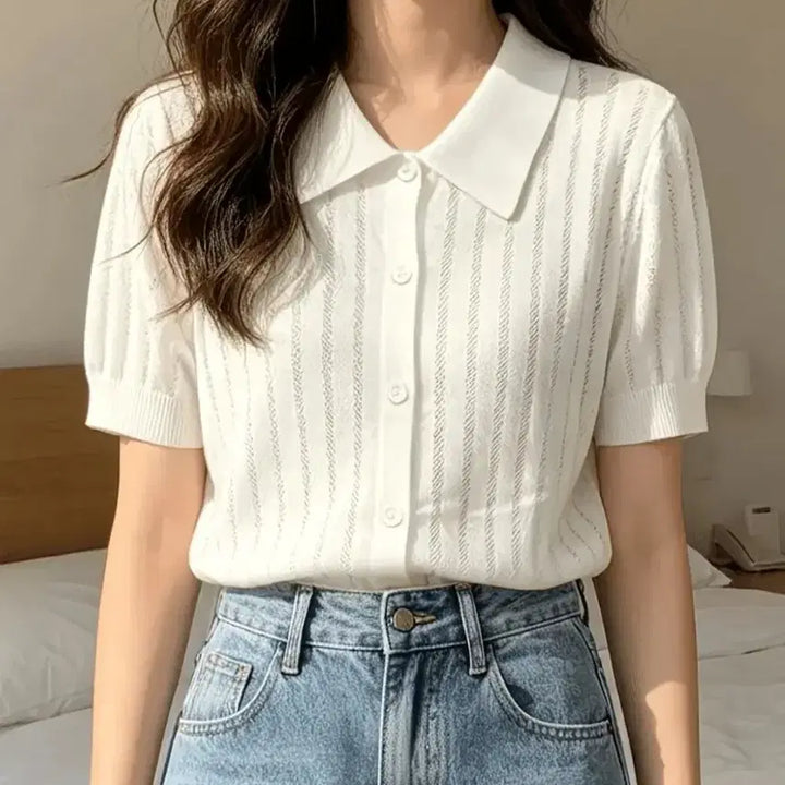 [BUNJANG] Cool Collar Knit Top / 새옷)시원한 카라니트