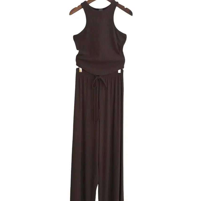 [BUNJANG] Soft Ribbed Sleeveless Top + Pants Set - Dark Brown / 교신안함)소프트 골지 나시+팬츠 세트-다크브라운