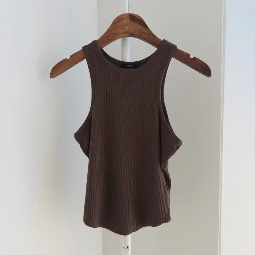 [BUNJANG] Soft Ribbed Sleeveless Top + Pants Set - Dark Brown / 교신안함)소프트 골지 나시+팬츠 세트-다크브라운