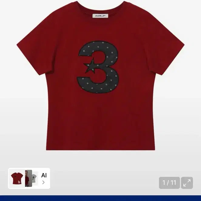 [BUNJANG] BAU F 3 Logo Dot Slim Fit T-Shirt Red / 바우프 3 logo 도트 슬림핏 티셔츠 레드