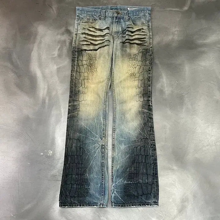 [BUNJANG] SEMANTIC DESIGN Printing Bootcut Denim Pants / SEMANTICDESIGN 프린팅 부츠컷 데님팬츠 y18087