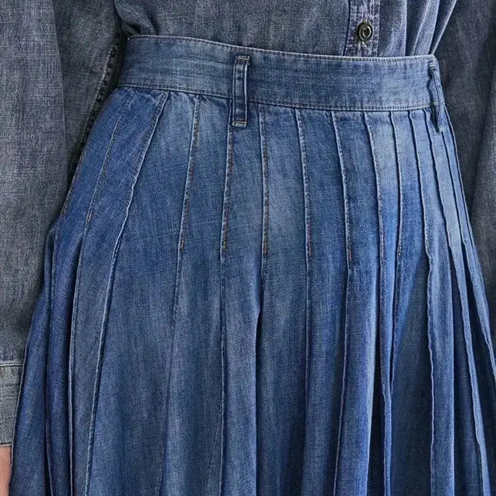 [BUNJANG] The Cashmere Denim Pleated Long Skirt / 23년 한섬 더캐시미어 the CASHMERE 데님 플리츠 스커트 롱치마