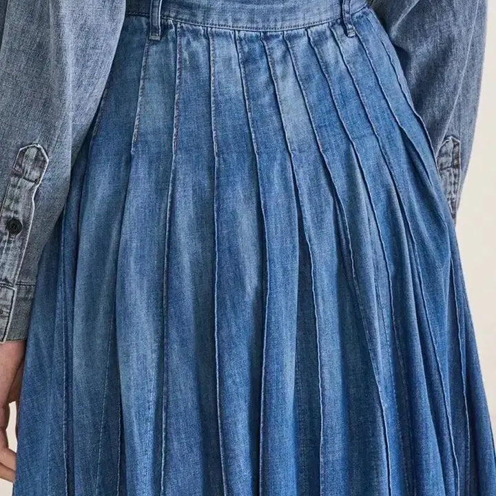 [BUNJANG] The Cashmere Denim Pleated Long Skirt / 23년 한섬 더캐시미어 the CASHMERE 데님 플리츠 스커트 롱치마