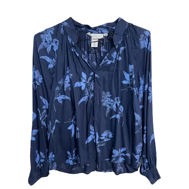 [BUNJANG] Floral Shirring V-Neck Blouse Shirt XL / 노카라 셔링 플로럴 브이넥 블라우스 실루엣 플라워 프린트 셔츠 [XL]