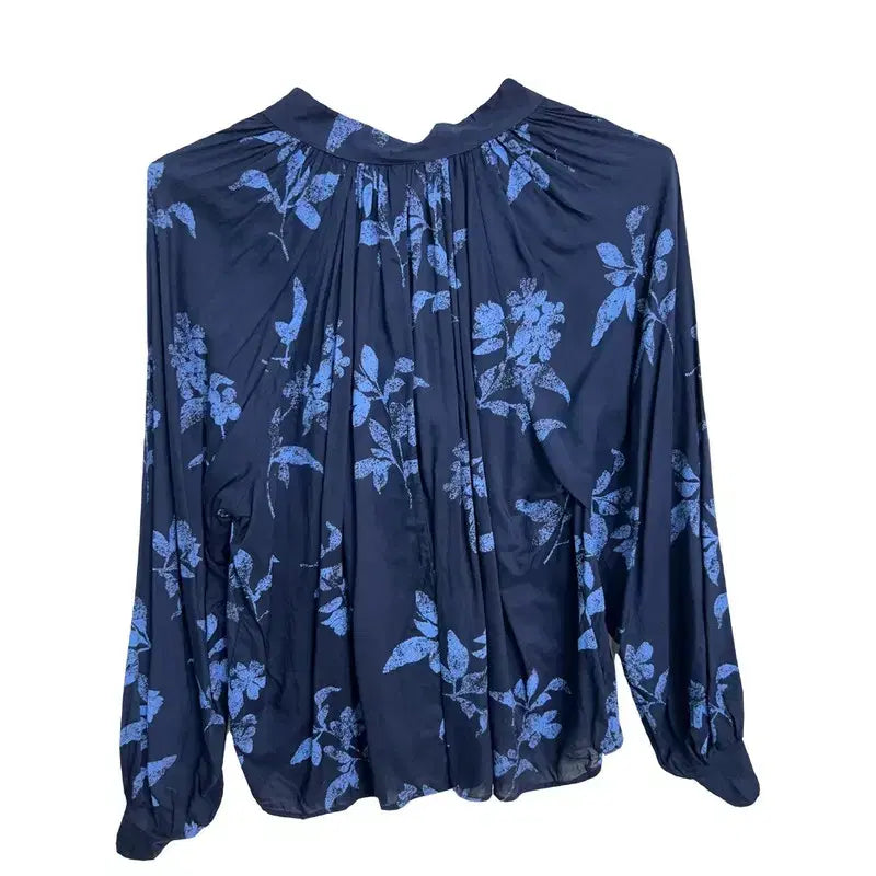 [BUNJANG] Floral Shirring V-Neck Blouse Shirt XL / 노카라 셔링 플로럴 브이넥 블라우스 실루엣 플라워 프린트 셔츠 [XL]