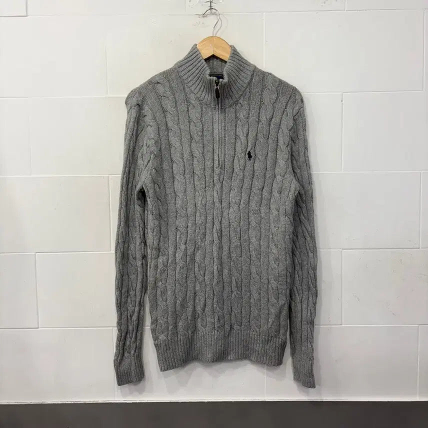 [BUNJANG] Polo Ralph Lauren Cable Knit Half-Zip Sweater Grey Size S / 폴로 랄프로렌 케이블 반집업 니트 그레이