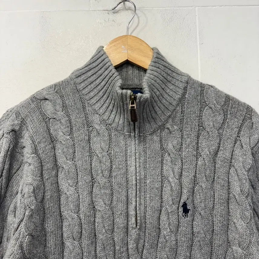 [BUNJANG] Polo Ralph Lauren Cable Knit Half-Zip Sweater Grey Size S / 폴로 랄프로렌 케이블 반집업 니트 그레이