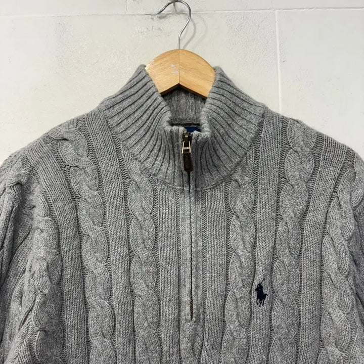 [BUNJANG] Polo Ralph Lauren Cable Knit Half-Zip Sweater Grey Size S / 폴로 랄프로렌 케이블 반집업 니트 그레이