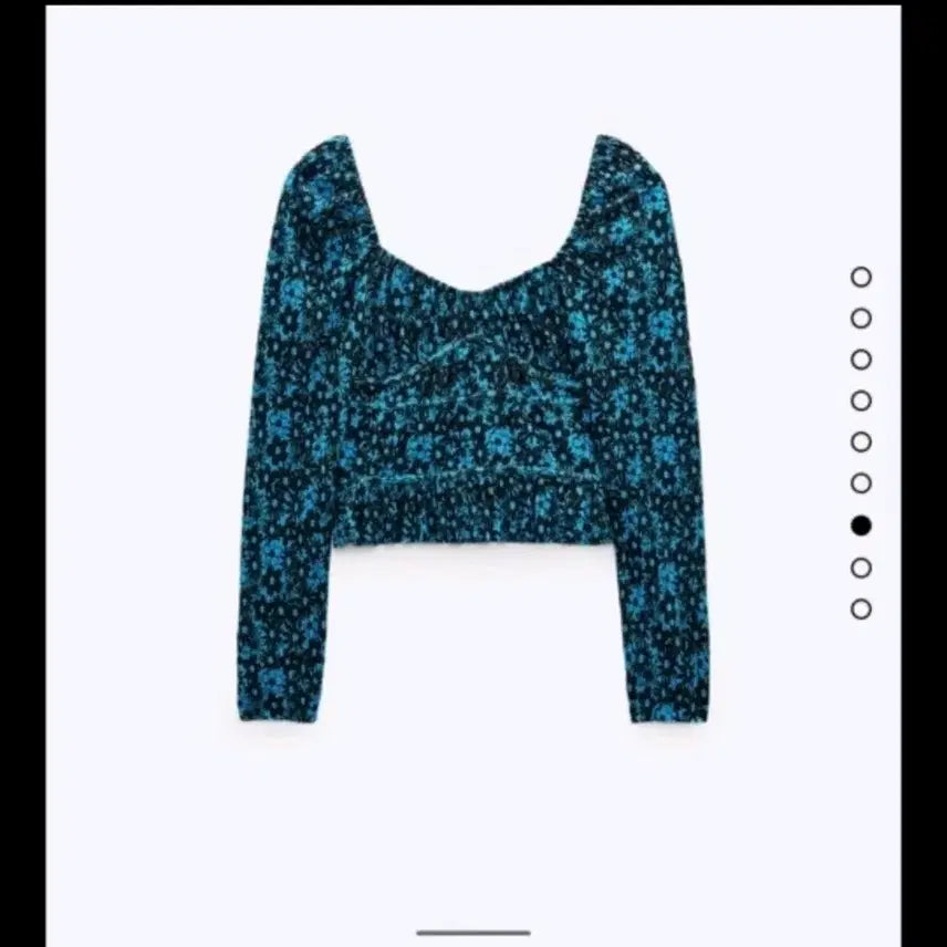 [BUNJANG] ZARA Flower Print Shirring Long Sleeve Corset Blouse Square Neck Blue S / 자라 ZARA 플라워 프린트 셔링 긴팔 코르셋 블라우스 스퀘어넥 블루 S