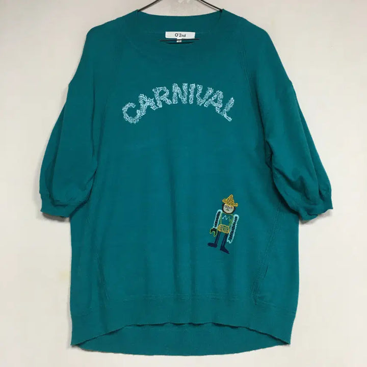 [BUNJANG] Ozoc Embroidered Lettering Short-Sleeve Knit 90 / 오즈세컨 자수 레터링 반팔 니트 90