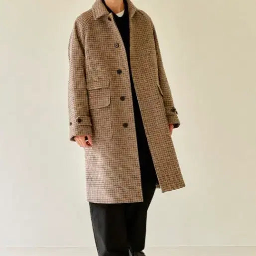 [BUNJANG] Artiffacts Check Pattern Balmacaan Coat L / 아트이프액츠 체크패턴 발마칸 코트 L사이즈