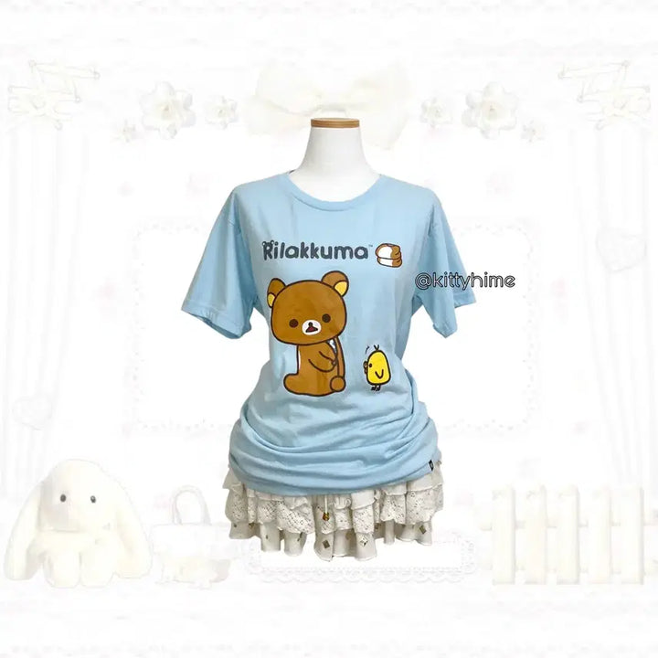[BUNJANG] San-X Rilakkuma Sky Blue T-Shirt / rilakkuma 리락쿠마 하늘색 반팔 리락쿠마반팔 고전산엑스