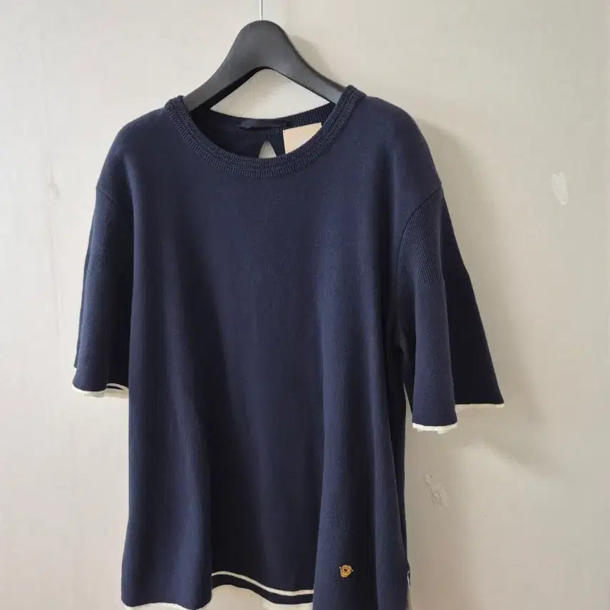 [BUNJANG]  a.t. corner Bird Short Sleeve Knit Navy White Trim / 한섬 버드 반팔 니트