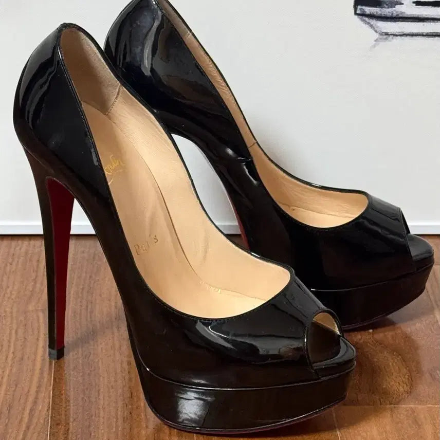 [BUNJANG] Christian Louboutin Black Patent Open Toe Platform Heels - Size 37 / [정품] 크리스찬 루부탱 오픈토 플랫폼 힐 37