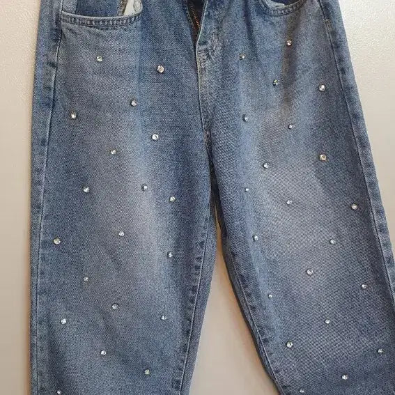 [BUNJANG] Denim Pants with Cubic String Waist Banding (Size S) / 청바지 큐빅 스트링 허리 밴딩 데님바지 S
