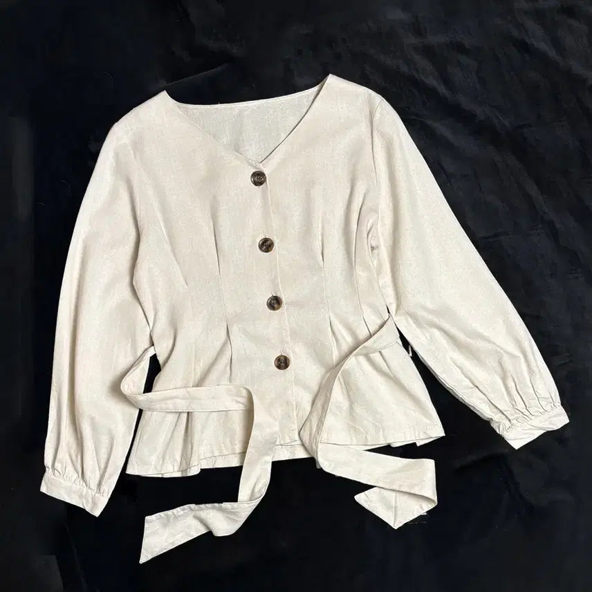 [BUNJANG] INGNI Linen V-Neck Blouse / 일본빈티지 INGNI 브이넥 린넨 블라우스
