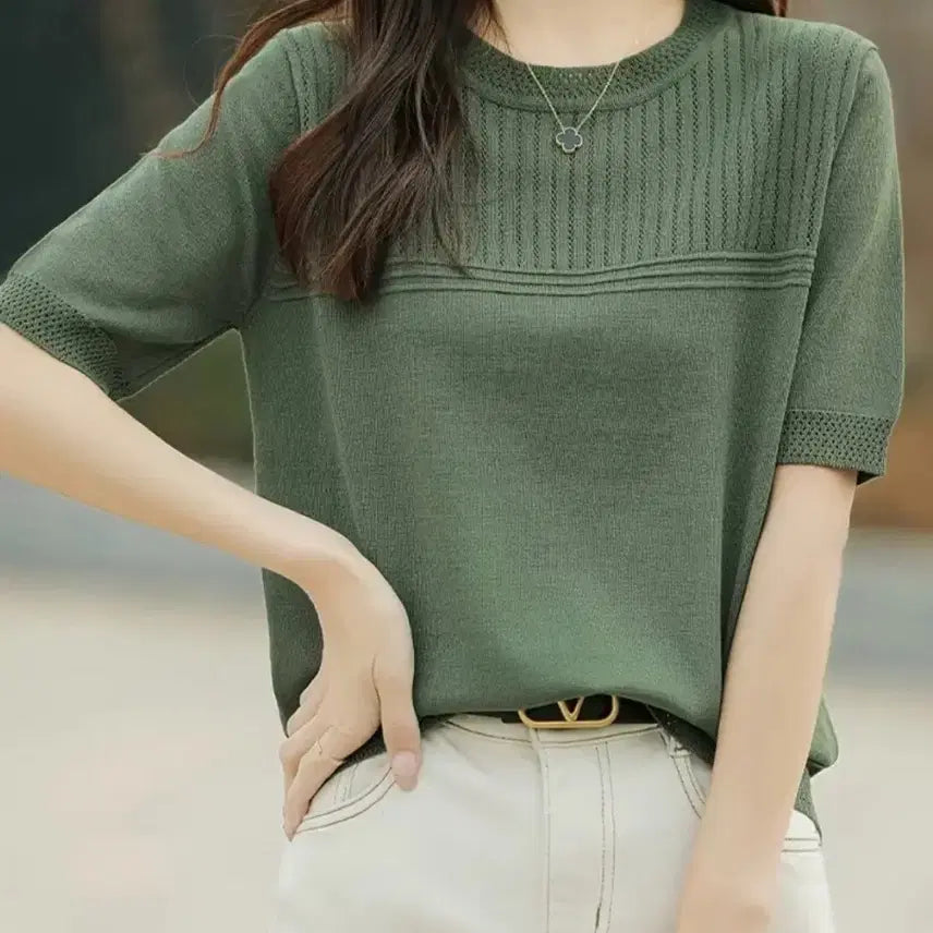 [BUNJANG] Viscose Green Knit Top / 새옷)비스코스 그린니트