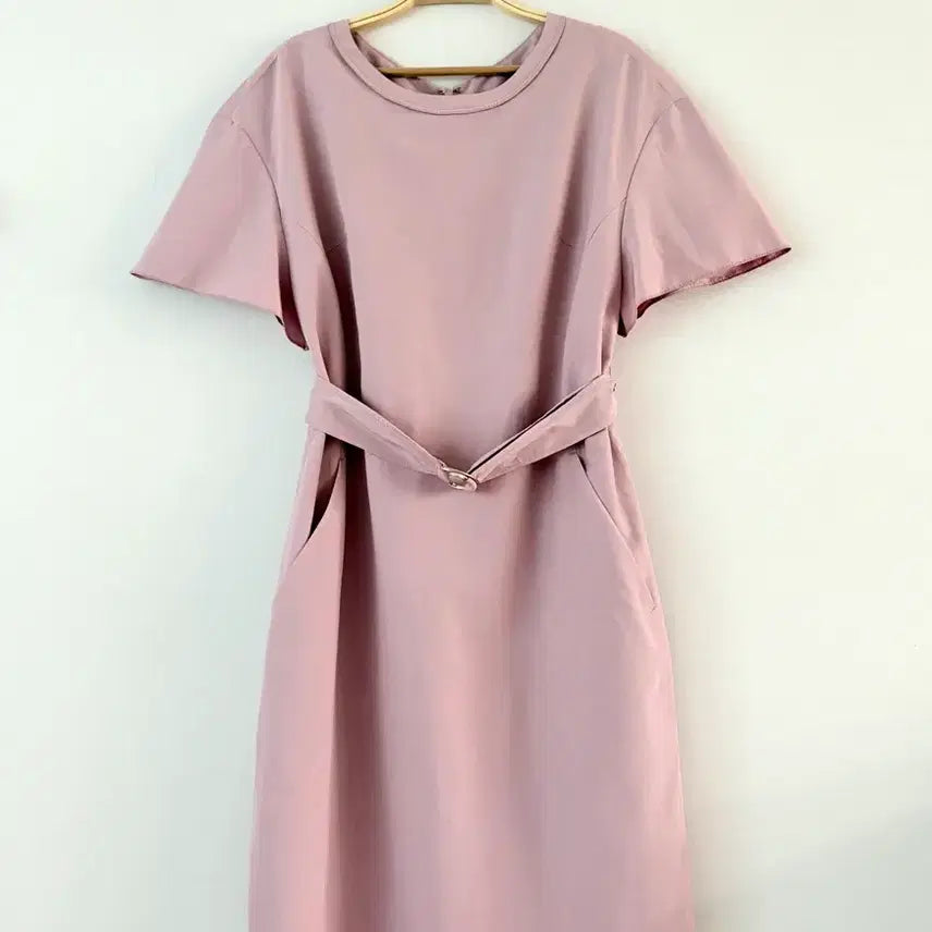 [BUNJANG] ENC Linen Belt Dress - Pink / ENC 린넨 벨트 원피스