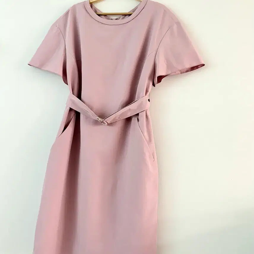 [BUNJANG] ENC Linen Belt Dress - Pink / ENC 린넨 벨트 원피스