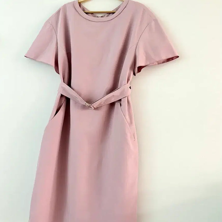 [BUNJANG] ENC Linen Belt Dress - Pink / ENC 린넨 벨트 원피스