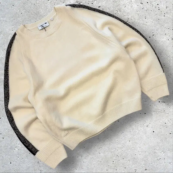 [BUNJANG] Lacoste Merino Wool Knit Sweater Cream / [XS] 라코스테 메리노울 프랑스 크림색 니트 스웨터