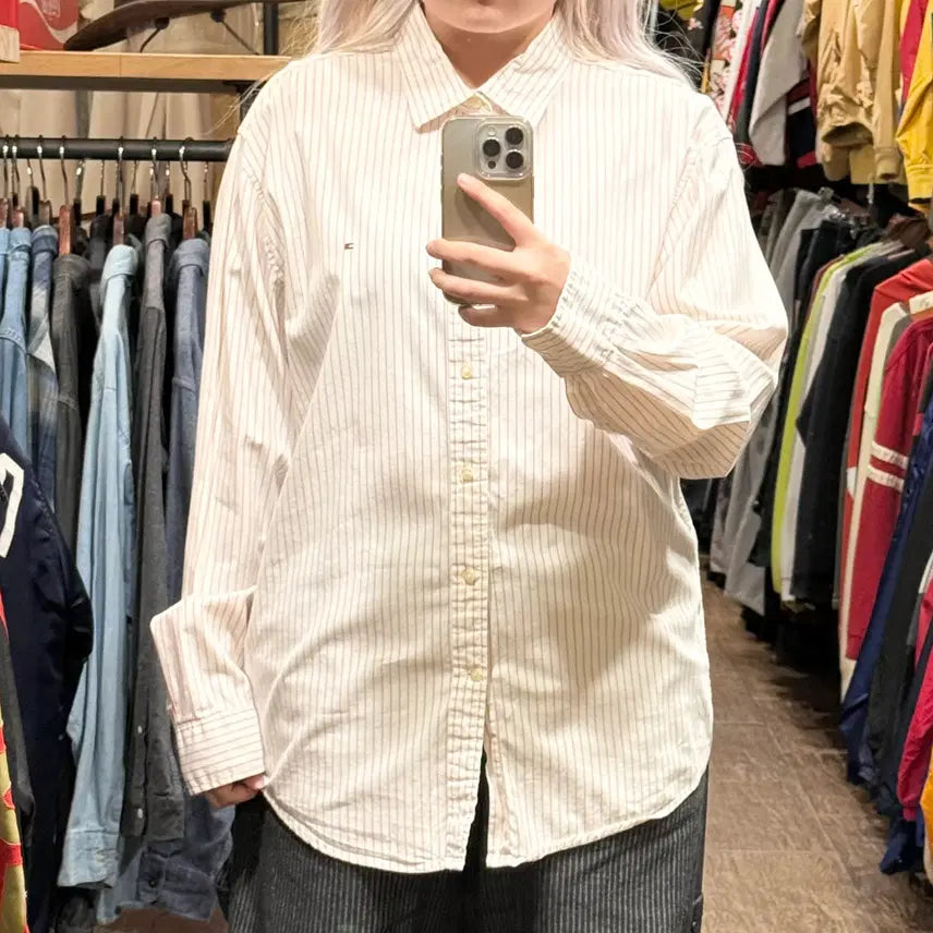 [BUNJANG] Tommy Hilfiger Striped Long Sleeve Shirt Pink White XL / [HI] 타미힐피거 긴팔 셔츠 스트라이프 핑크 화이트