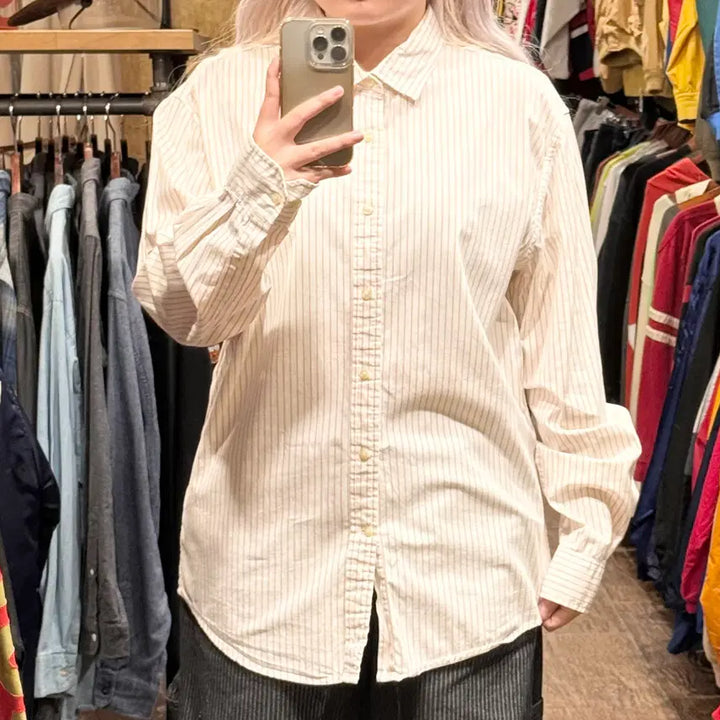 [BUNJANG] Tommy Hilfiger Striped Long Sleeve Shirt Pink White XL / [HI] 타미힐피거 긴팔 셔츠 스트라이프 핑크 화이트