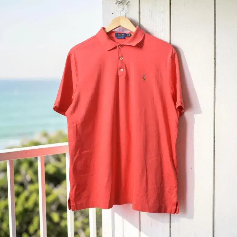 [BUNJANG] Polo Ralph Lauren Classic Fit Coral Red Pony Embroidery Cotton Polo Shirt L / 폴로 랄프로렌 기능성 카라티 M0735