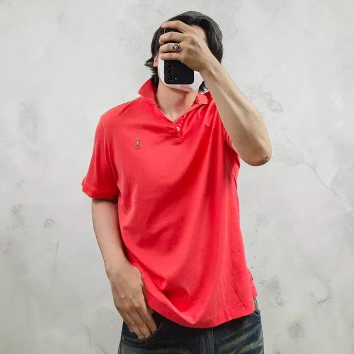[BUNJANG] Polo Ralph Lauren Classic Fit Coral Red Pony Embroidery Cotton Polo Shirt L / 폴로 랄프로렌 기능성 카라티 M0735