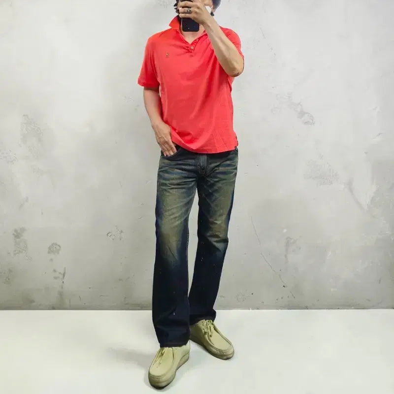 [BUNJANG] Polo Ralph Lauren Classic Fit Coral Red Pony Embroidery Cotton Polo Shirt L / 폴로 랄프로렌 기능성 카라티 M0735