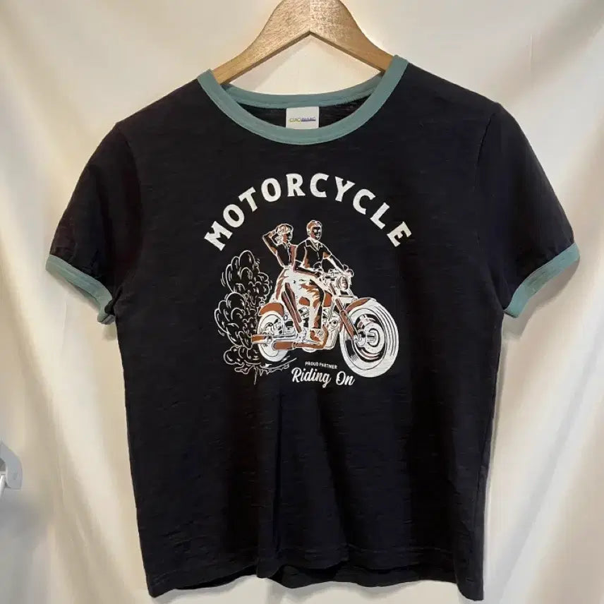 [BUNJANG] CIAOPANIC Vintage Motorcycle Print Y2K Ringer T-Shirt / CIAOPANIC 일본 빈티지 모터사이클 프린트 y2k 링거 반팔 티셔츠