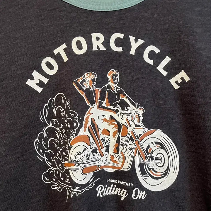 [BUNJANG] CIAOPANIC Vintage Motorcycle Print Y2K Ringer T-Shirt / CIAOPANIC 일본 빈티지 모터사이클 프린트 y2k 링거 반팔 티셔츠