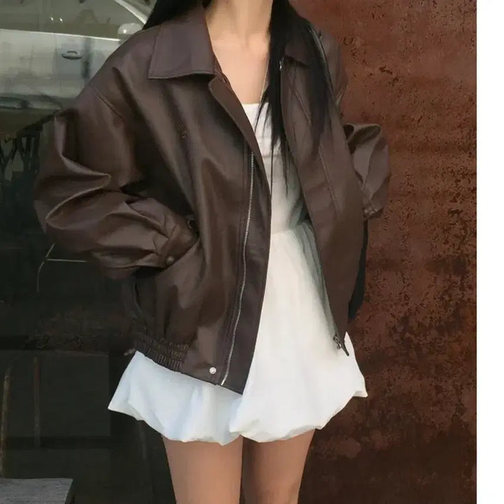 [BUNJANG] Brown Leather Jacket / 브라운 레더 자켓