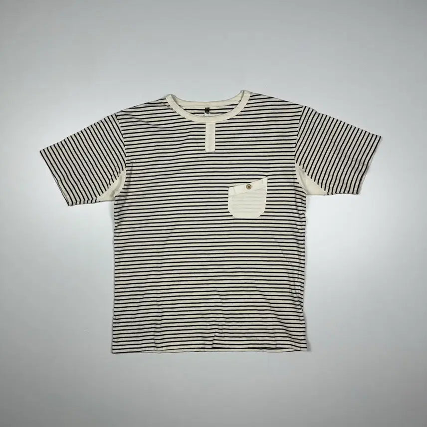 [BUNJANG] Nigel Cabourn White Stripe Pocket Short Sleeve T-shirt / (90) 나이젤카본 화이트 스트라이프 포켓 반팔 티셔츠
