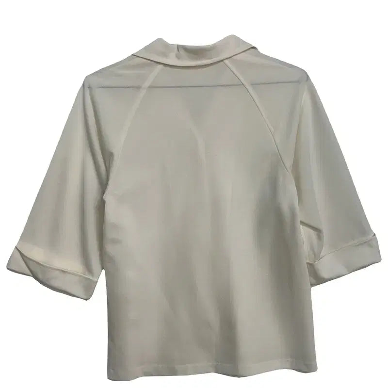 [BUNJANG] Modern Loose-Fit Natural Open Collar Half Sleeve Blouse / 모던 루즈핏 내추럴 오픈 카라 하프 반팔 셔츠 블라우스 [L]
